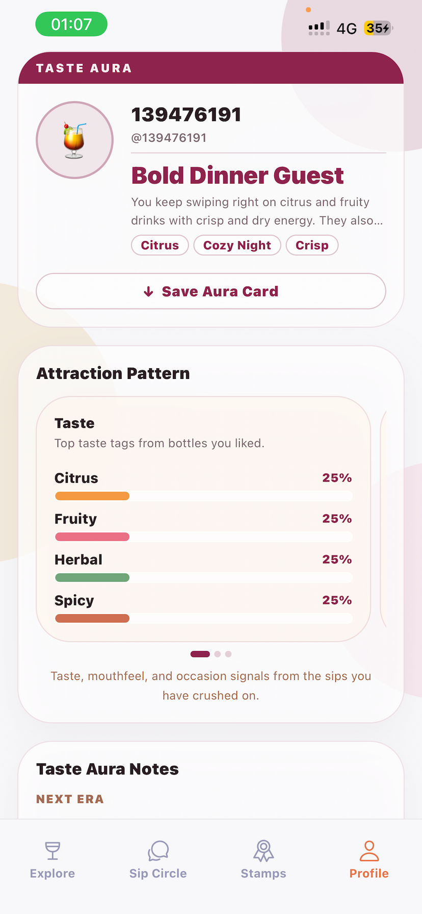 sipswipe Personal info page