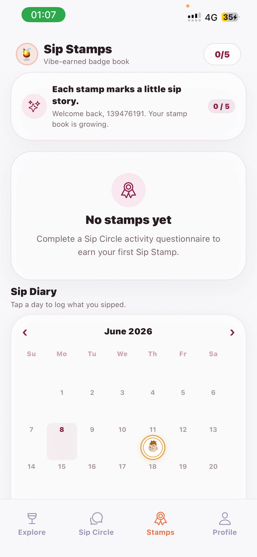 sipswipe Stamps calendar page